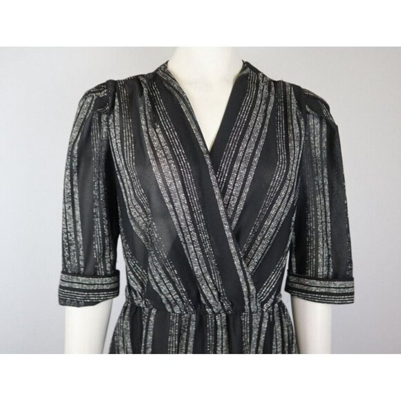 VINTAGE 1970s SHEER BLACK & WHITE STRIPED DRESS - AMY'S PLACE - SIZE M - Picture 4 of 10